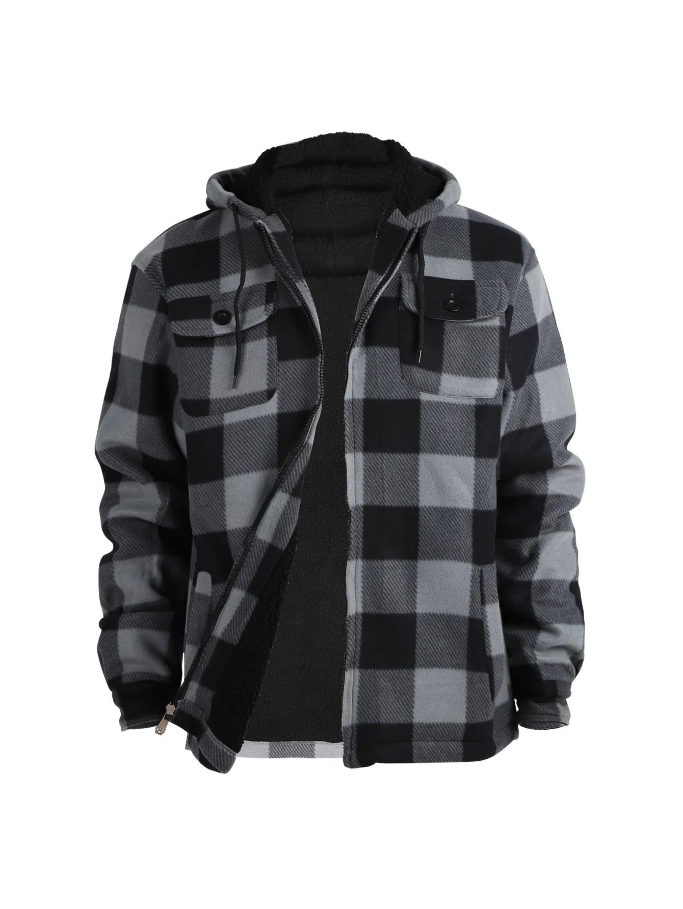 Men's Winter Jacket - Casual Hooded Plaid Coat With Zipper Closure & Windproof Warm Outerwear - ZOOMNSTORE