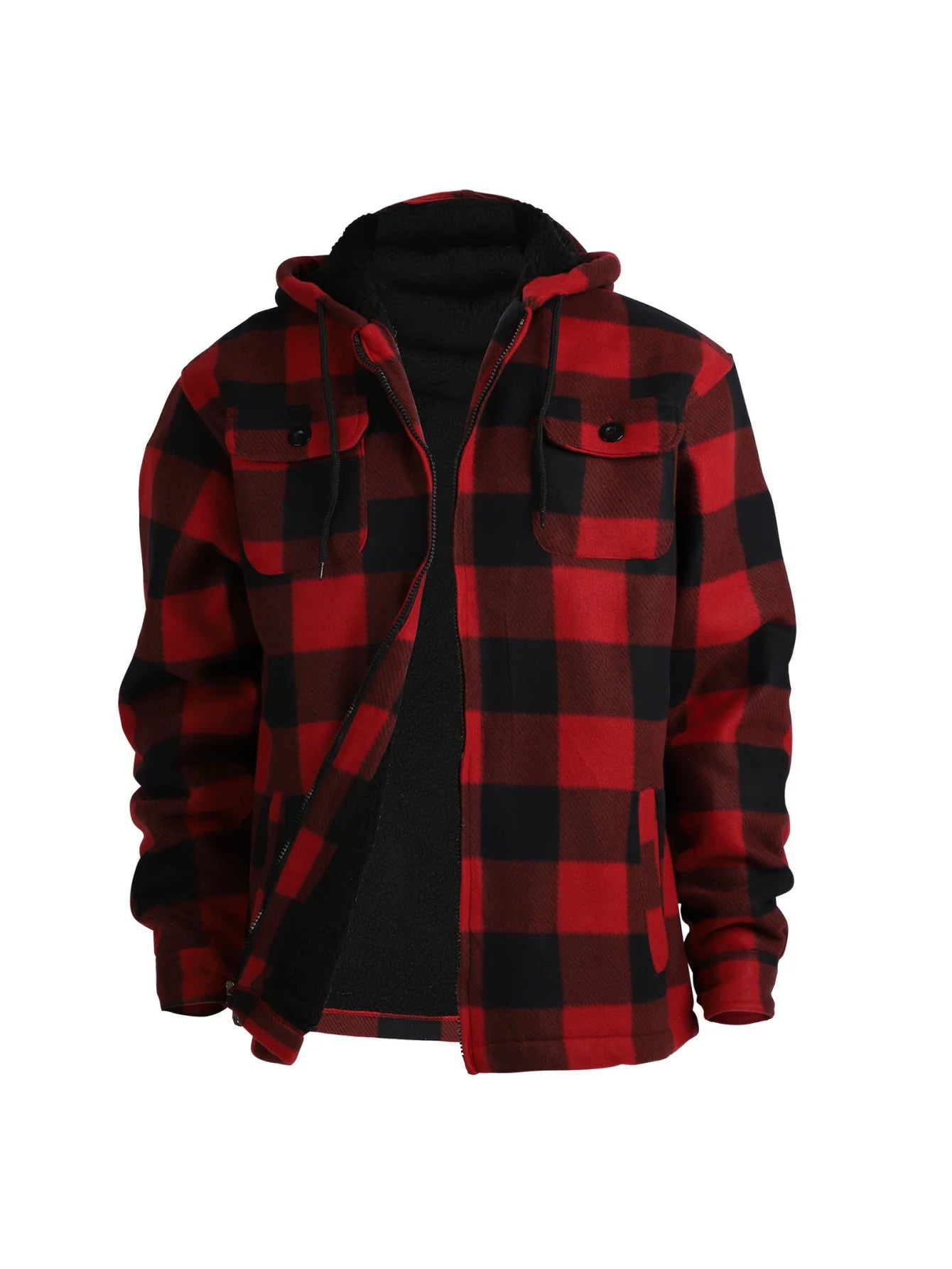 Men's Winter Jacket - Casual Hooded Plaid Coat With Zipper Closure & Windproof Warm Outerwear - ZOOMNSTORE