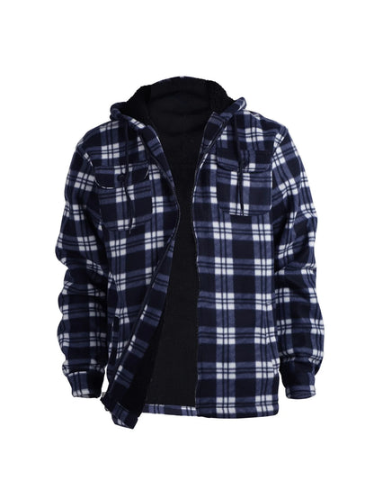 Men's Winter Jacket - Casual Hooded Plaid Coat With Zipper Closure & Windproof Warm Outerwear - ZOOMNSTORE