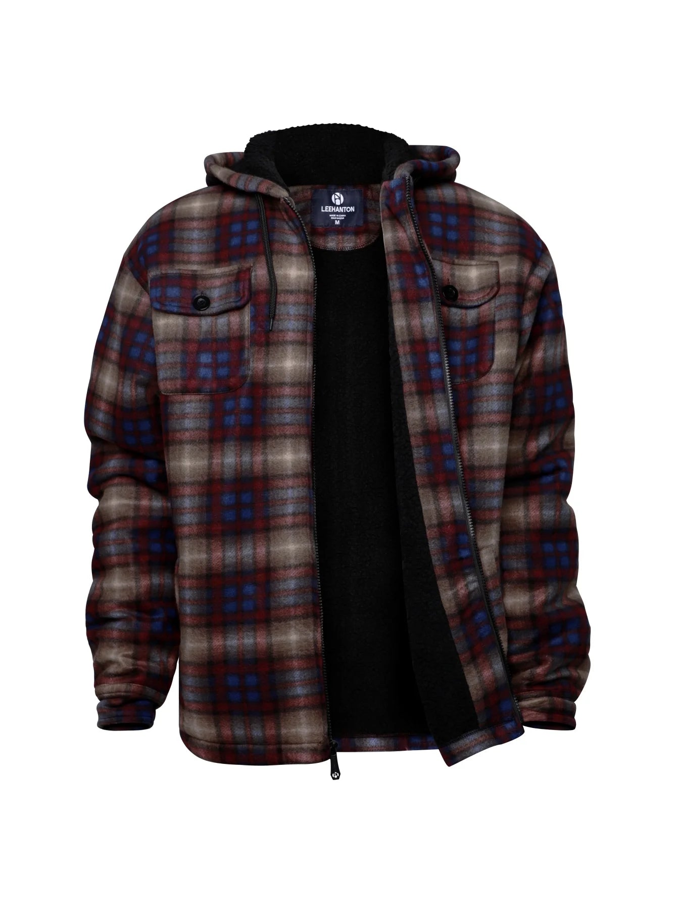 Men's Winter Jacket - Casual Hooded Plaid Coat With Zipper Closure & Windproof Warm Outerwear - ZOOMNSTORE