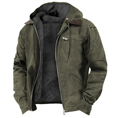 Men's Winter Jacket – Casual Hooded Zipper Fleece With Multiple Pockets, Thick Cotton Polyester Coat - ZOOMNSTORE