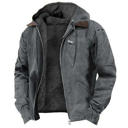 Men's Winter Jacket – Casual Hooded Zipper Fleece With Multiple Pockets, Thick Cotton Polyester Coat - ZOOMNSTORE