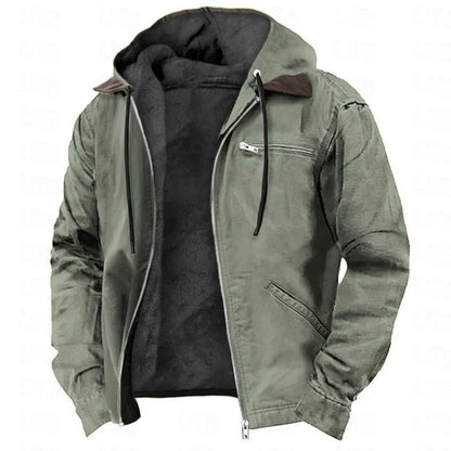Men's Winter Jacket – Casual Hooded Zipper Fleece With Multiple Pockets, Thick Cotton Polyester Coat - ZOOMNSTORE