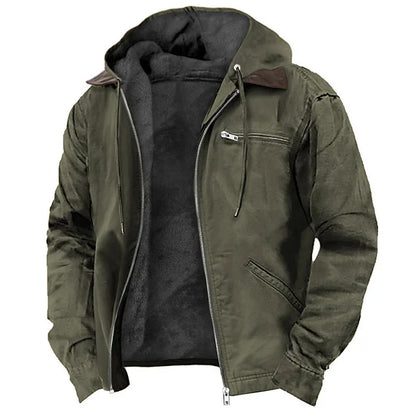 Men's Winter Jacket – Casual Hooded Zipper Fleece With Multiple Pockets, Thick Cotton Polyester Coat - ZOOMNSTORE