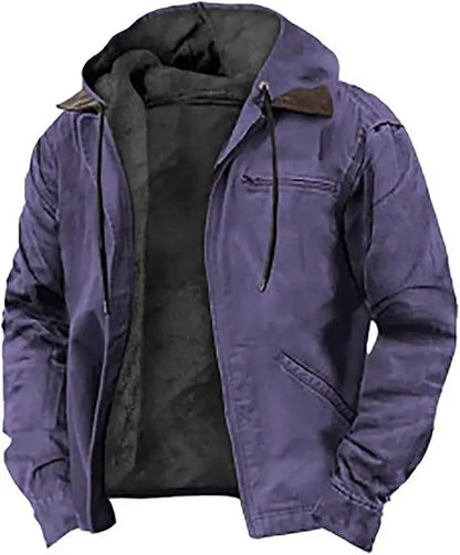 Men's Winter Jacket – Casual Hooded Zipper Fleece With Multiple Pockets, Thick Cotton Polyester Coat - ZOOMNSTORE