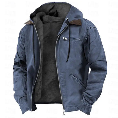 Men's Winter Jacket – Casual Hooded Zipper Fleece With Multiple Pockets, Thick Cotton Polyester Coat - ZOOMNSTORE