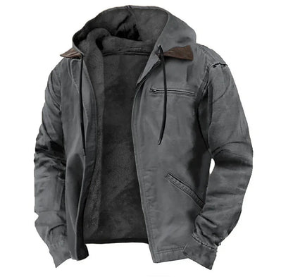 Men's Winter Jacket – Casual Hooded Zipper Fleece With Multiple Pockets, Thick Cotton Polyester Coat - ZOOMNSTORE