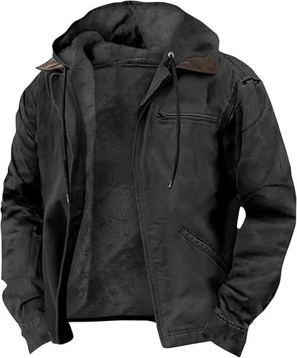Men's Winter Jacket – Casual Hooded Zipper Fleece With Multiple Pockets, Thick Cotton Polyester Coat - ZOOMNSTORE