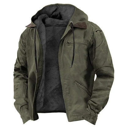 Men's Winter Jacket – Casual Hooded Zipper Fleece With Multiple Pockets, Thick Cotton Polyester Coat - ZOOMNSTORE