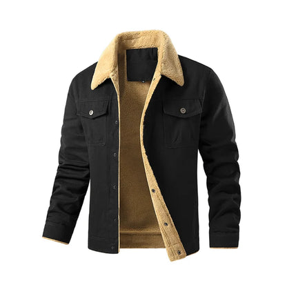 Men's Winter Jacket - Faux Shearling Coat | Windproof Warm Black Buttoned Parka - ZOOMNSTORE