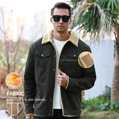 Men's Winter Jacket - Faux Shearling Coat | Windproof Warm Black Buttoned Parka - ZOOMNSTORE