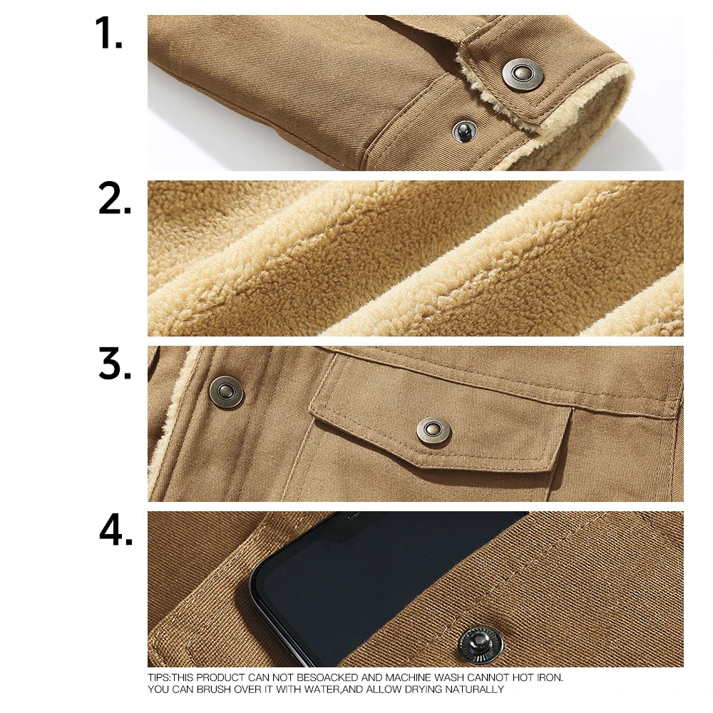 Men's Winter Jacket - Faux Shearling Coat | Windproof Warm Black Buttoned Parka - ZOOMNSTORE
