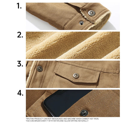 Men's Winter Jacket - Faux Shearling Coat | Windproof Warm Black Buttoned Parka - ZOOMNSTORE
