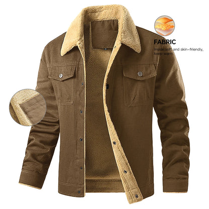 Men's Winter Jacket - Faux Shearling Coat | Windproof Warm Black Buttoned Parka - ZOOMNSTORE