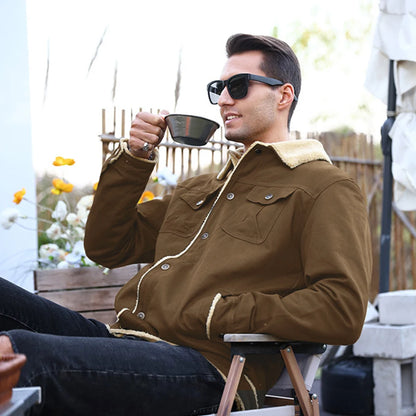 Men's Winter Jacket - Faux Shearling Coat | Windproof Warm Black Buttoned Parka - ZOOMNSTORE