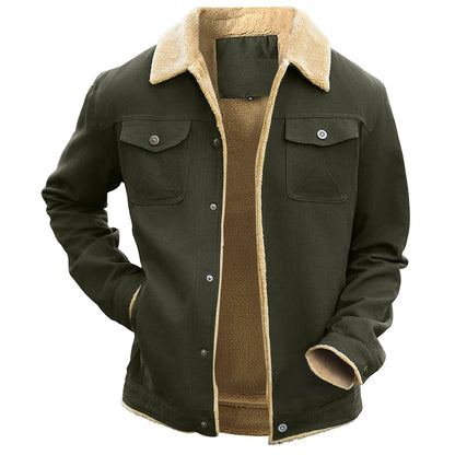 Men's Winter Jacket - Faux Shearling Coat | Windproof Warm Black Buttoned Parka - ZOOMNSTORE