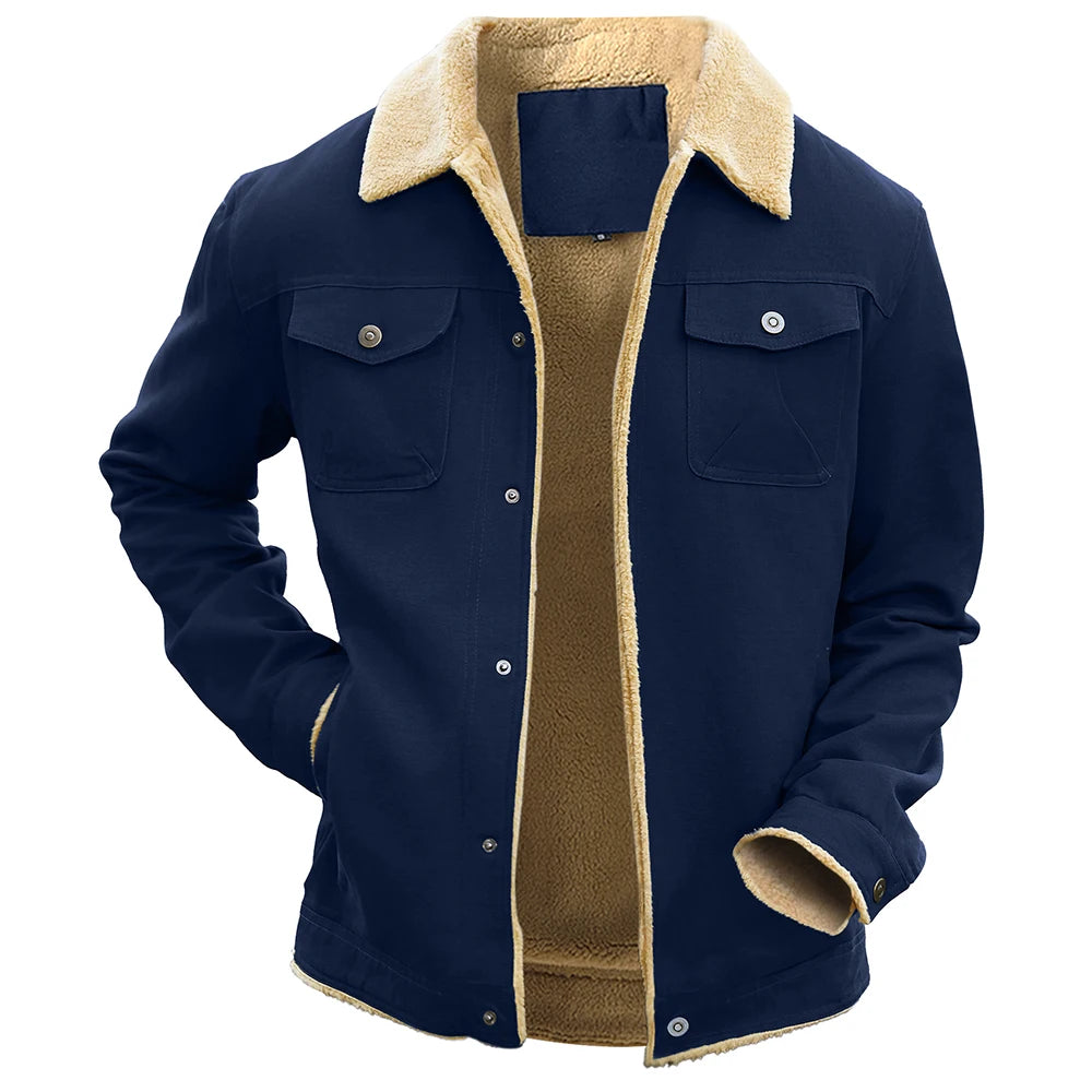 Men's Winter Jacket - Faux Shearling Coat | Windproof Warm Black Buttoned Parka - ZOOMNSTORE