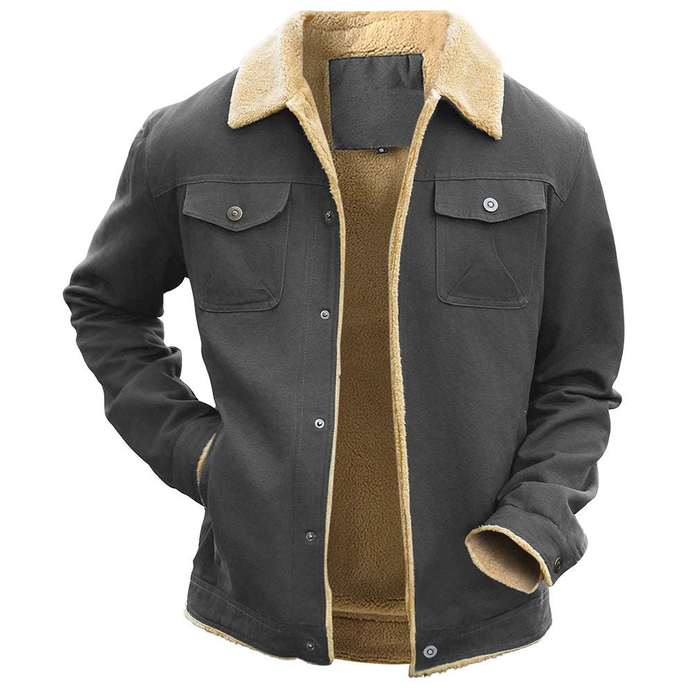 Men's Winter Jacket - Faux Shearling Coat | Windproof Warm Black Buttoned Parka - ZOOMNSTORE