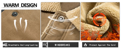 Men's Winter Jacket - Faux Shearling Coat | Windproof Warm Black Buttoned Parka - ZOOMNSTORE