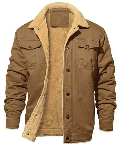 Men's Winter Jacket - Faux Shearling Coat | Windproof Warm Black Buttoned Parka - ZOOMNSTORE
