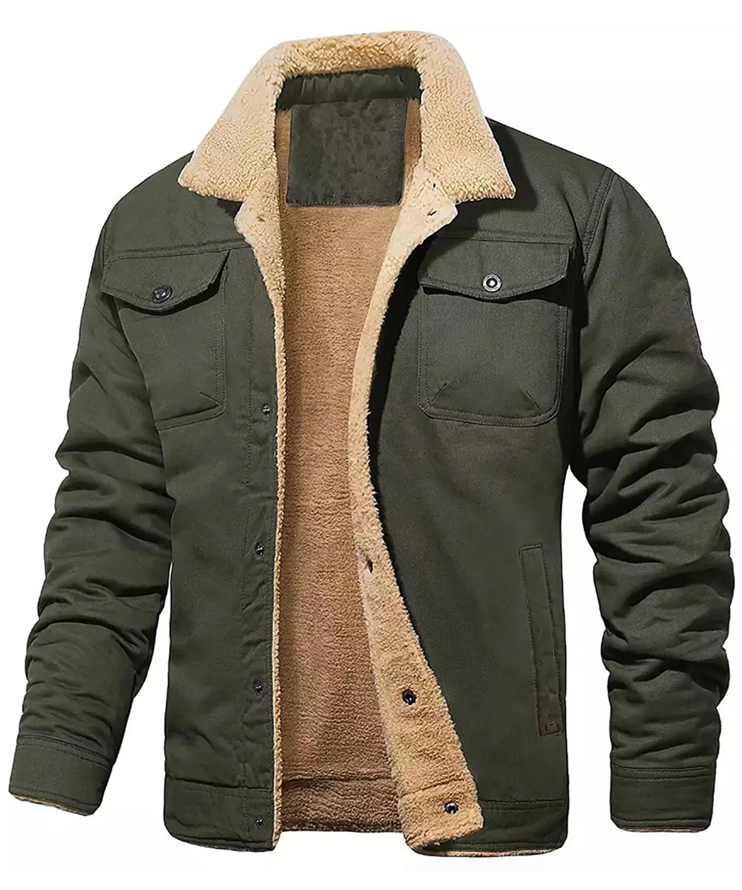 Men's Winter Jacket - Faux Shearling Coat | Windproof Warm Black Buttoned Parka - ZOOMNSTORE