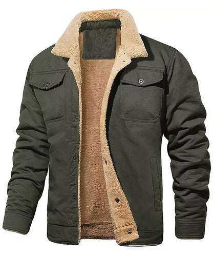 Men's Winter Jacket - Faux Shearling Coat | Windproof Warm Black Buttoned Parka - ZOOMNSTORE