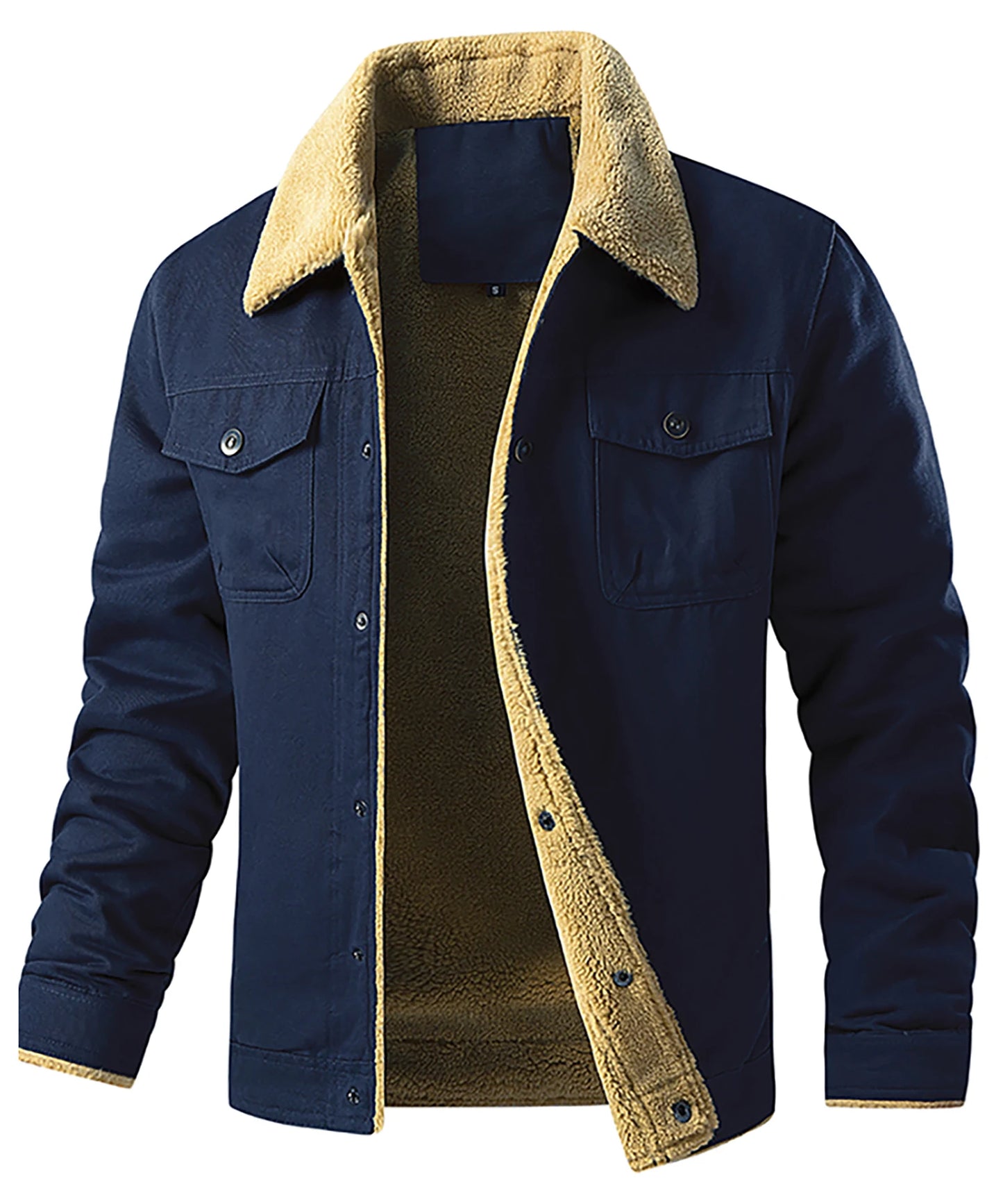 Men's Winter Jacket - Faux Shearling Coat | Windproof Warm Black Buttoned Parka - ZOOMNSTORE