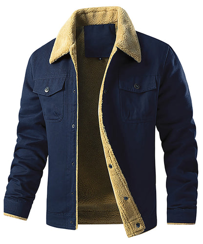 Men's Winter Jacket - Faux Shearling Coat | Windproof Warm Black Buttoned Parka - ZOOMNSTORE