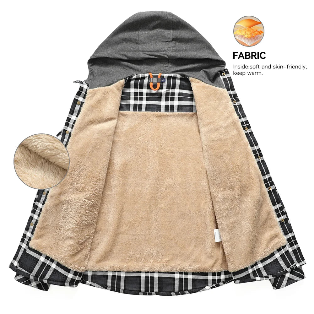 Men's Winter Jacket - Hooded Warm Coat With Sherpa Lined Fleece & Zipper Closure - ZOOMNSTORE