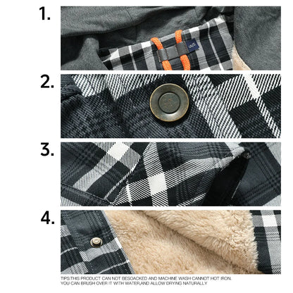Men's Winter Jacket - Hooded Warm Coat With Sherpa Lined Fleece & Zipper Closure - ZOOMNSTORE