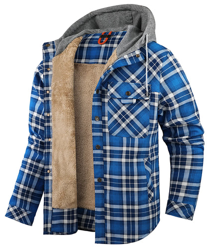 Men's Winter Jacket - Hooded Warm Coat With Sherpa Lined Fleece & Zipper Closure - ZOOMNSTORE