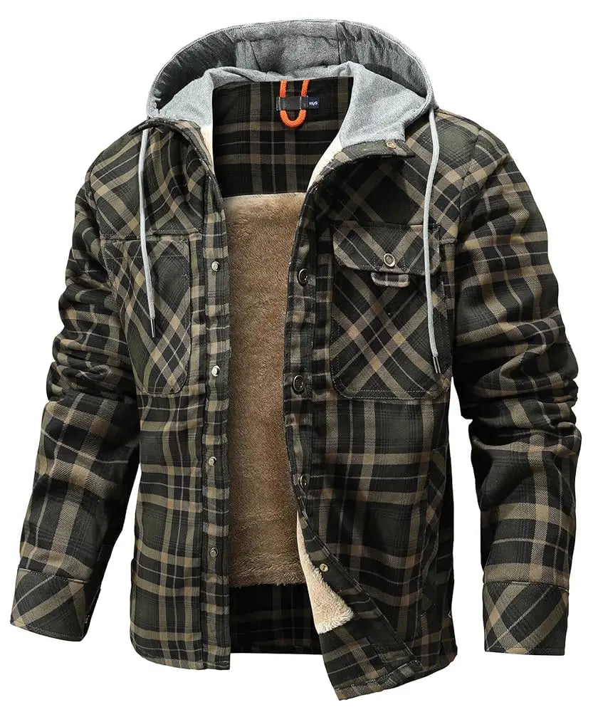 Men's Winter Jacket - Hooded Warm Coat With Sherpa Lined Fleece & Zipper Closure - ZOOMNSTORE