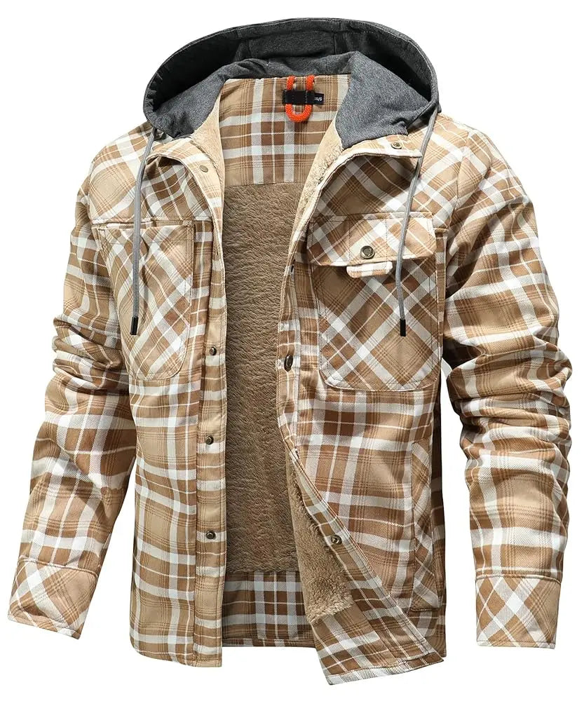 Men's Winter Jacket - Hooded Warm Coat With Sherpa Lined Fleece & Zipper Closure - ZOOMNSTORE