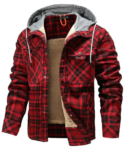 Men's Winter Jacket - Hooded Warm Coat With Sherpa Lined Fleece & Zipper Closure - ZOOMNSTORE