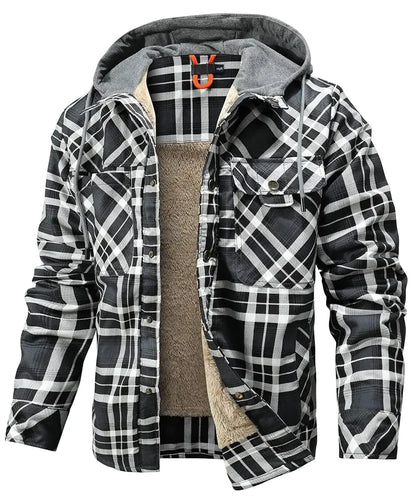 Men's Winter Jacket - Hooded Warm Coat With Sherpa Lined Fleece & Zipper Closure - ZOOMNSTORE