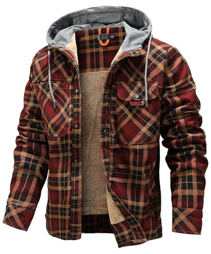 Men's Winter Jacket - Hooded Warm Coat With Sherpa Lined Fleece & Zipper Closure - ZOOMNSTORE