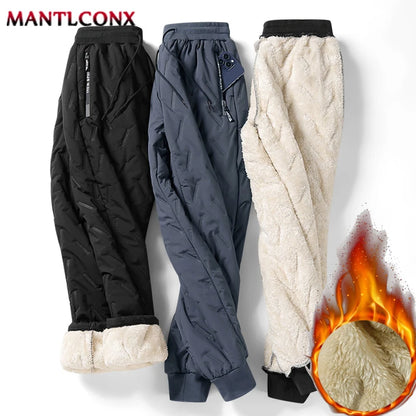 New Fleece Warm Winter Men's Pants Casual Thicken Joggers Pants for Men Thermal Padded Trousers Black Sweatpants Men Waterproof - ZOOMNSTORE