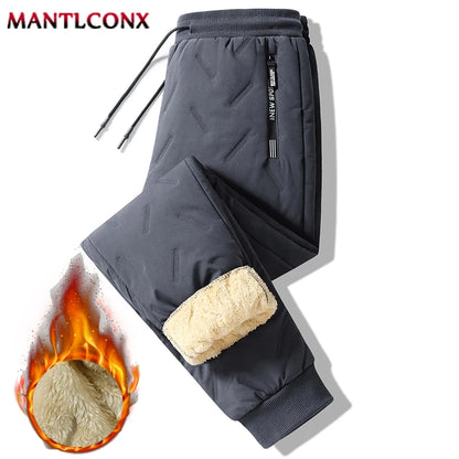 New Fleece Warm Winter Men's Pants Casual Thicken Joggers Pants for Men Thermal Padded Trousers Black Sweatpants Men Waterproof - ZOOMNSTORE