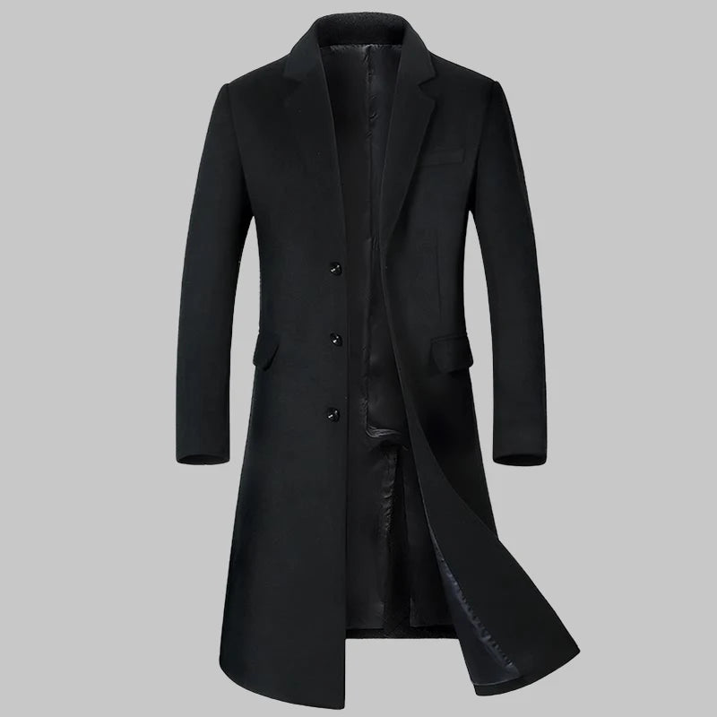 Men's Wool Coat - Thick Cotton Winter Trench Coat | Long Overcoat With Turn-Down Collar - ZOOMNSTORE