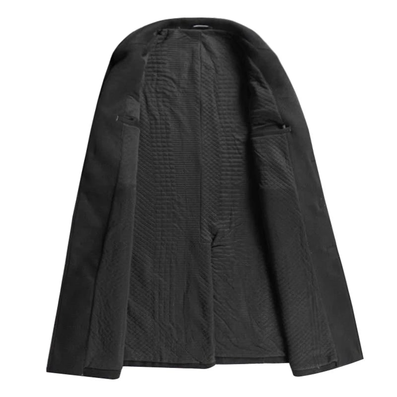 Men's Wool Coat - Thick Cotton Winter Trench Coat | Long Overcoat With Turn-Down Collar - ZOOMNSTORE