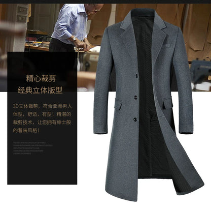 Men's Wool Coat - Thick Cotton Winter Trench Coat | Long Overcoat With Turn-Down Collar - ZOOMNSTORE