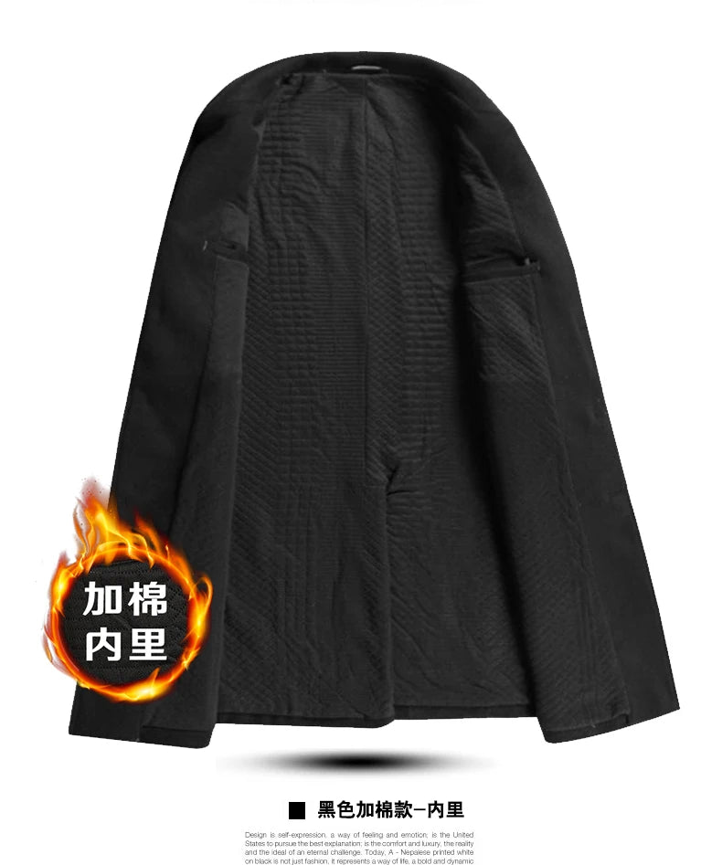 Men's Wool Coat - Thick Cotton Winter Trench Coat | Long Overcoat With Turn-Down Collar - ZOOMNSTORE