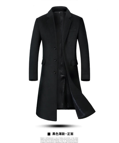 Men's Wool Coat - Thick Cotton Winter Trench Coat | Long Overcoat With Turn-Down Collar - ZOOMNSTORE