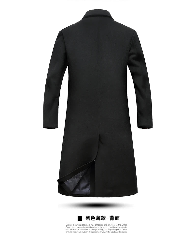 Men's Wool Coat - Thick Cotton Winter Trench Coat | Long Overcoat With Turn-Down Collar - ZOOMNSTORE