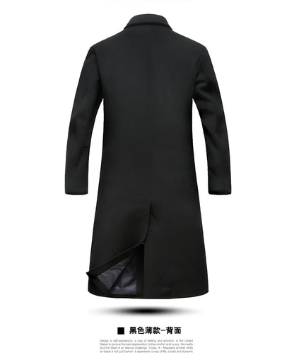 Men's Wool Coat - Thick Cotton Winter Trench Coat | Long Overcoat With Turn-Down Collar - ZOOMNSTORE