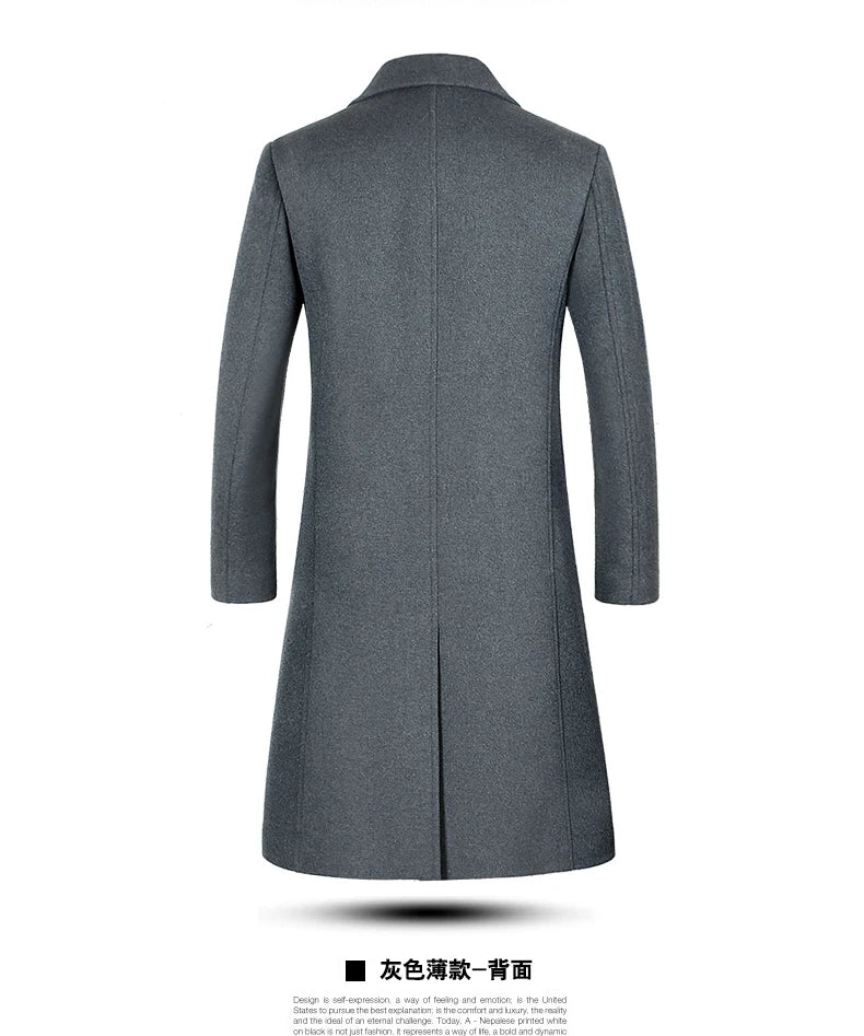 Men's Wool Coat - Thick Cotton Winter Trench Coat | Long Overcoat With Turn-Down Collar - ZOOMNSTORE