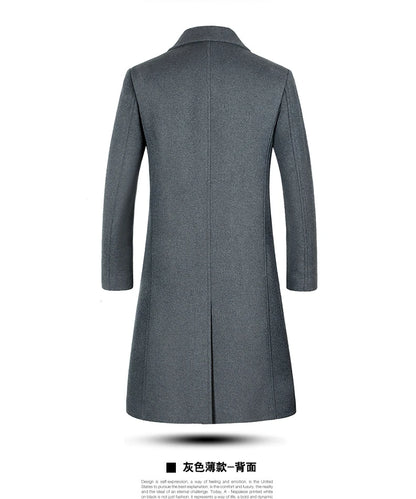 Men's Wool Coat - Thick Cotton Winter Trench Coat | Long Overcoat With Turn-Down Collar - ZOOMNSTORE