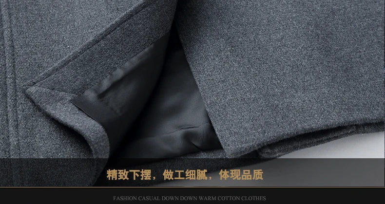 Men's Wool Coat - Thick Cotton Winter Trench Coat | Long Overcoat With Turn-Down Collar - ZOOMNSTORE