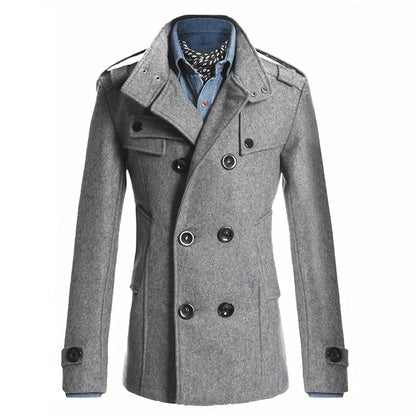 Men's Woolen Coat - Mid-Length Streetwear Jacket With Double Breasted Buttons - ZOOMNSTORE