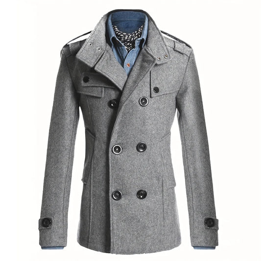 Men's Woolen Coat - Mid-Length Streetwear Jacket With Double Breasted Buttons - ZOOMNSTORE